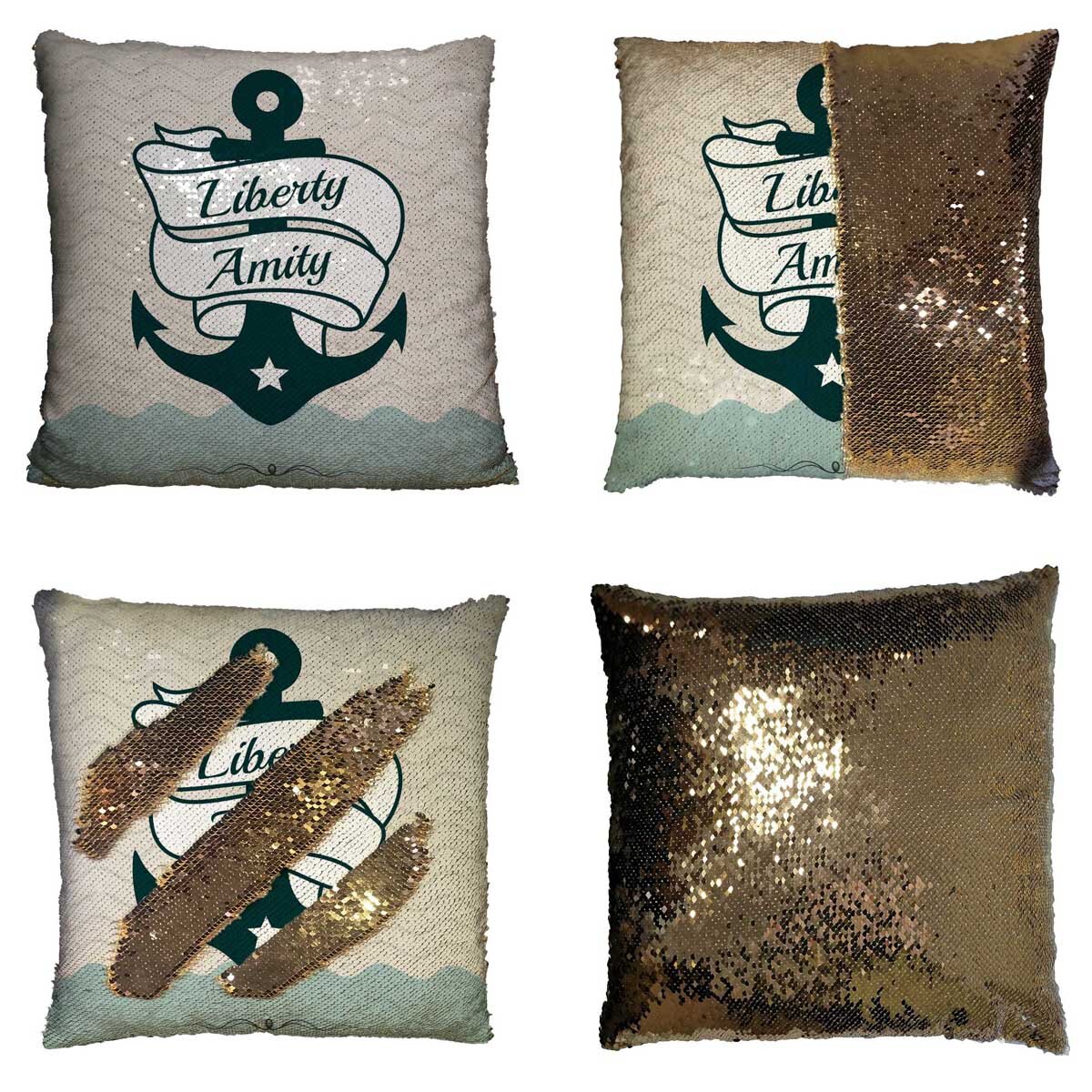 Vintage Retro Nautical Badge Mermaid Sequin Pillow Cushion Case